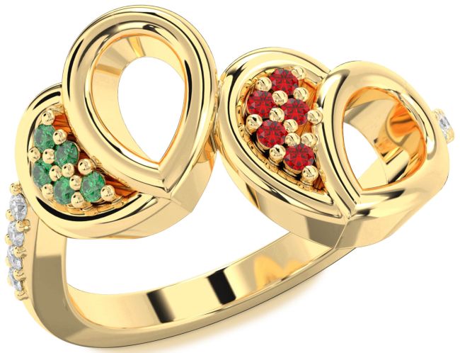 Diamond Emerald & Ruby Gold Heart Promise Ring
