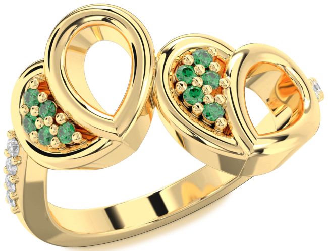 Diamond Emerald Gold Heart Ring