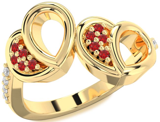 Diamond Ruby Gold Silver Heart Ring