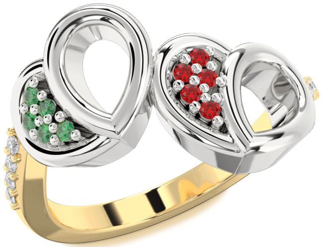 Diamond Emerald & Ruby Gold Silver Heart Promise Ring