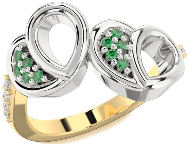 Diamond Emerald Gold Silver Heart Ring
