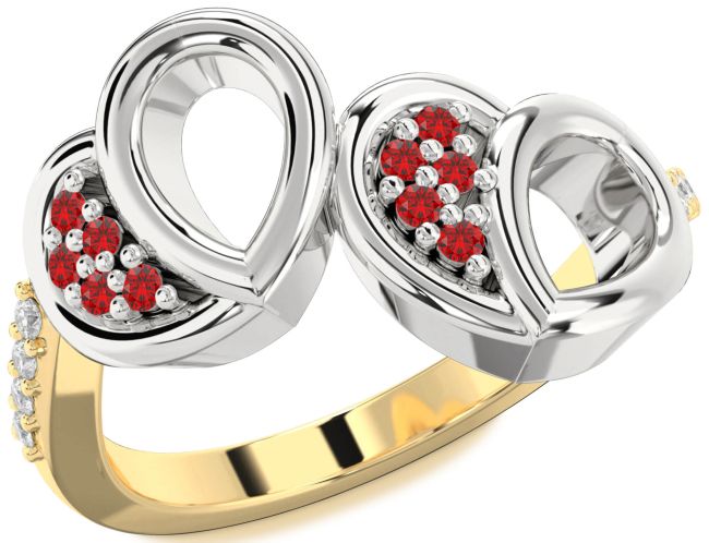 Diamond Ruby Gold Silver Heart Ring