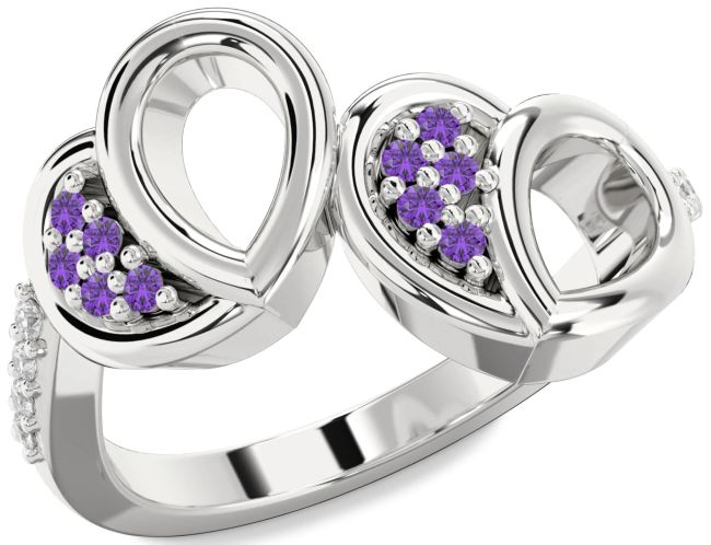 Diamond Amethyst Silver Heart Ring