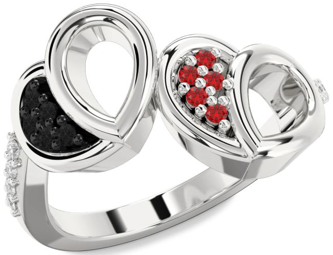 Black Diamond & Ruby Silver Heart Promise Ring