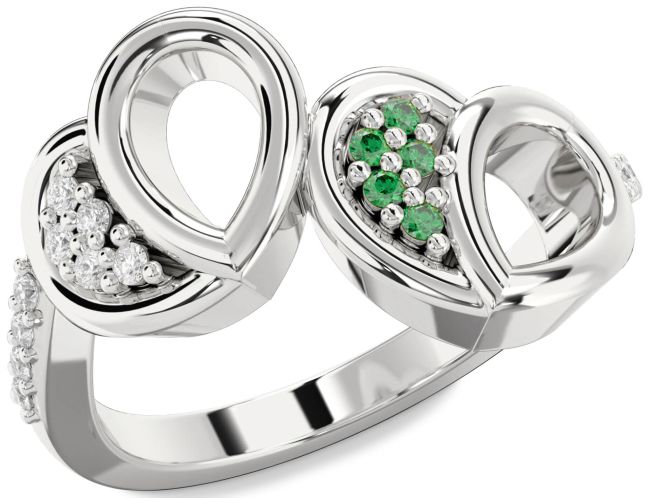 Emerald & Diamond Silver Heart Promise Ring