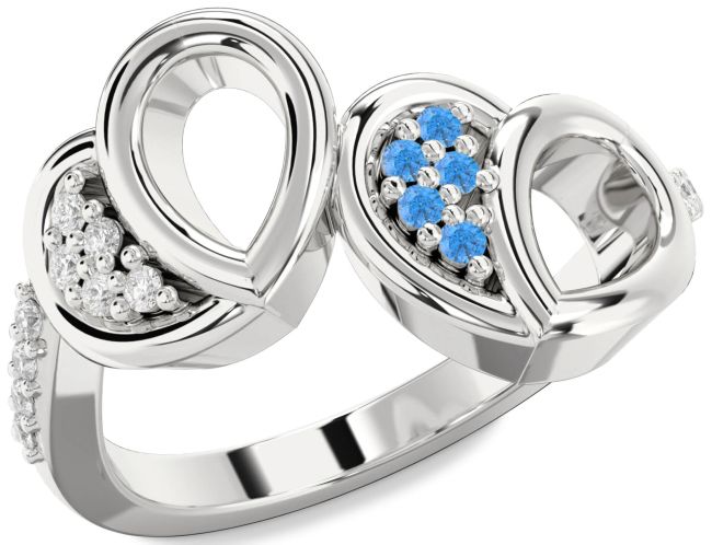 Diamond & Swiss Blue Topaz White Gold Heart Promise Ring