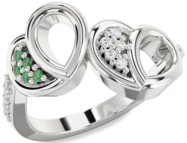Diamond & Emerald Platinum Heart Promise Ring