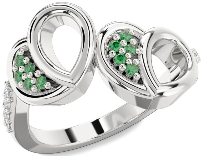 Diamond Emerald Silver Heart Ring