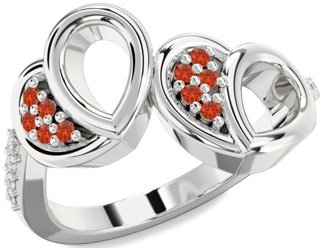 Diamond Fire Opal Platinum Heart Ring