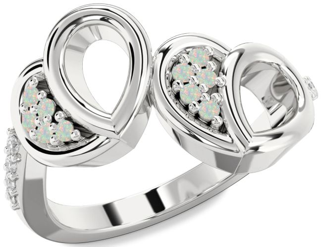 Diamond Opal Platinum Heart Ring