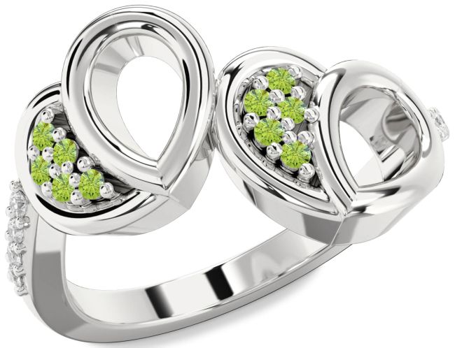 Diamond Peridot Silver Heart Ring