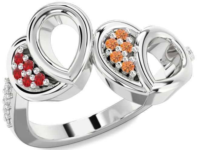 Diamond Ruby & Citrine Silver Heart Promise Ring