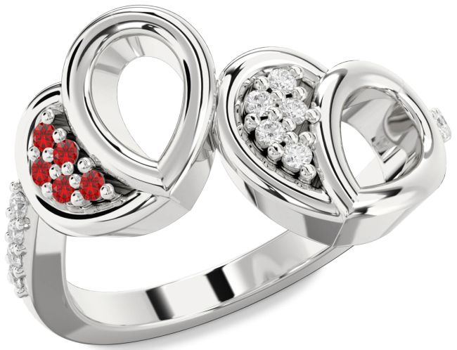 Diamond & Ruby Silver Heart Promise Ring