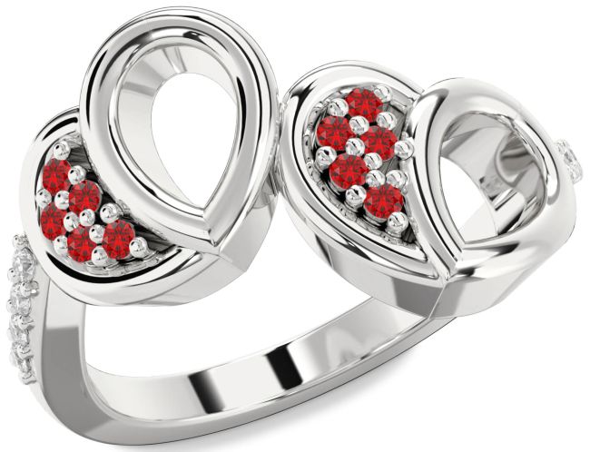 Diamond Ruby Silver Heart Ring