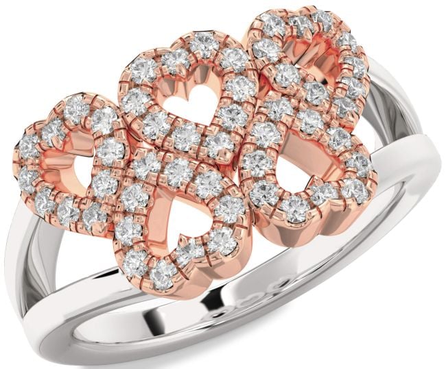 Diamond Silver & 10K Rose Gold Heart Ring