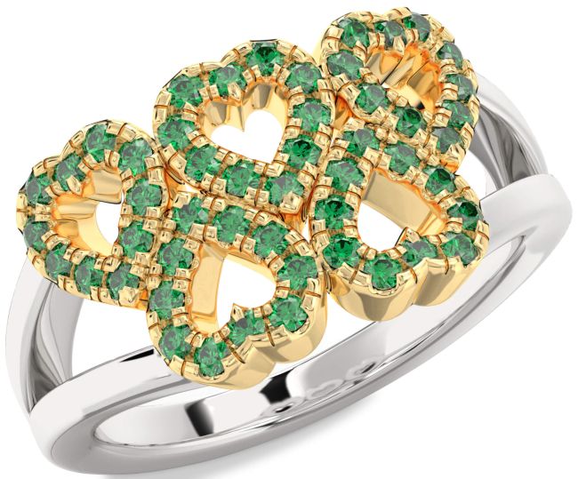 Emerald Gold Silver Heart Ring