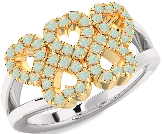 Opal Gold Silver Heart Ring