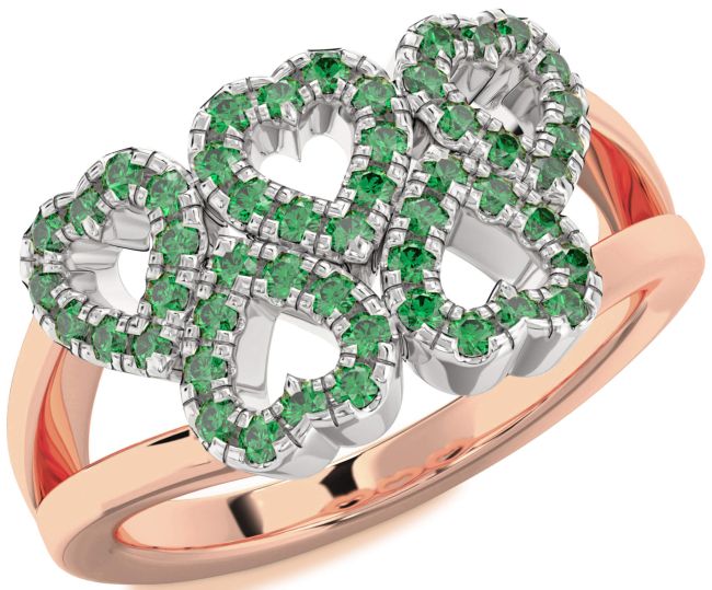 Emerald Rose Gold Silver Heart Ring