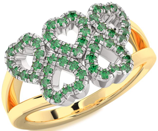 Emerald Gold Silver Heart Ring