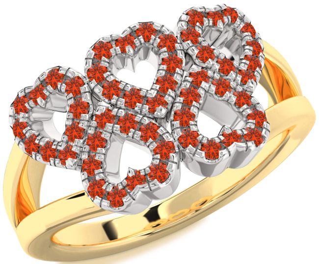 Fire Opal Gold Silver Heart Ring