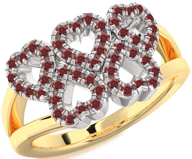 Garnet Gold Silver Heart Ring