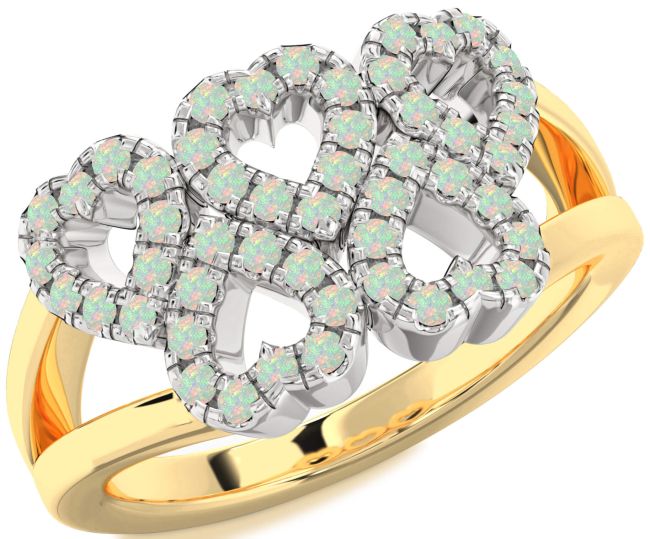 Opal Gold Silver Heart Ring