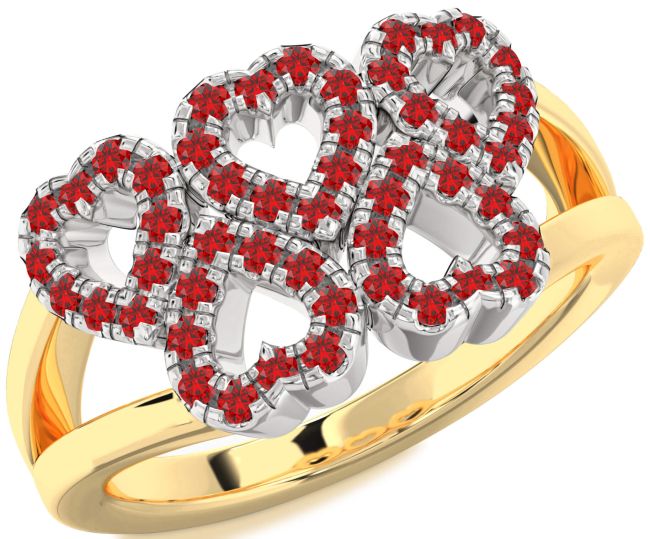 Ruby White Yellow Gold Heart Ring