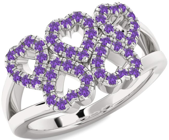 Amethyst Silver Heart Ring