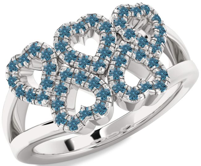 Blue Diamond Platinum Heart Ring