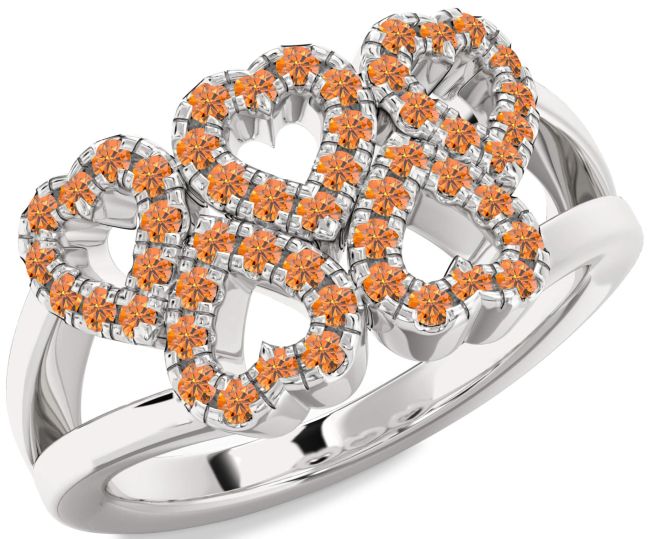 Citrine Platinum Heart Ring