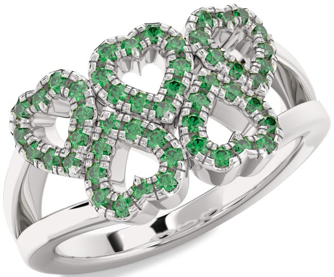Emerald Platinum Heart Ring