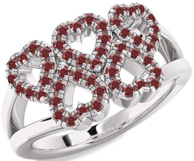 Garnet Silver Heart Ring