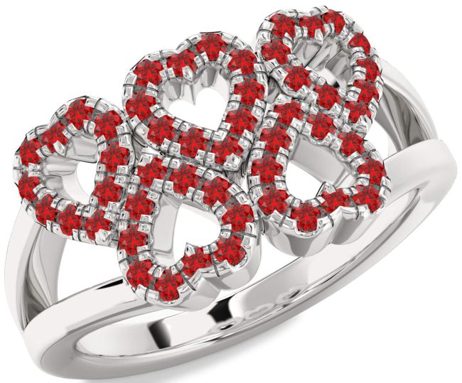Ruby Silver Heart Ring