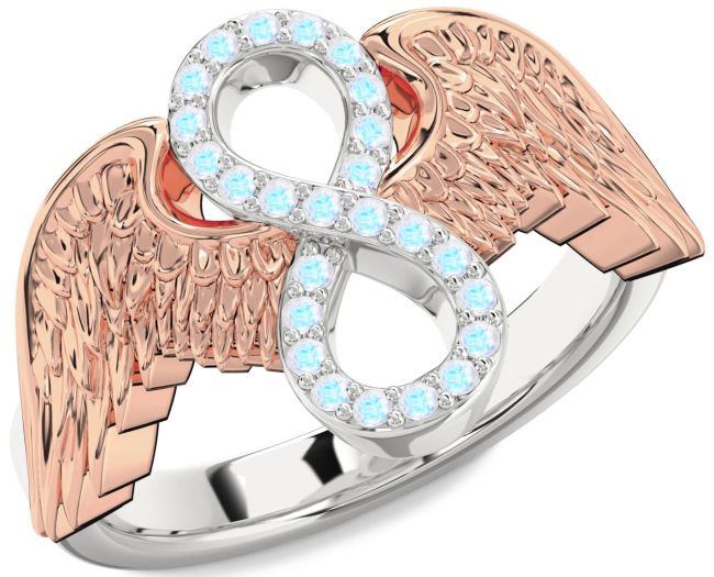 Moonstone Rose Gold Silver Infinity Wings Ring