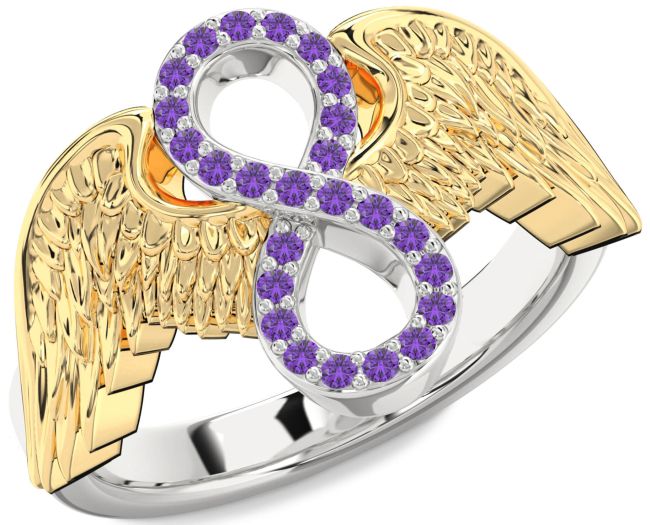 Amethyst Gold Silver Infinity Wings Ring