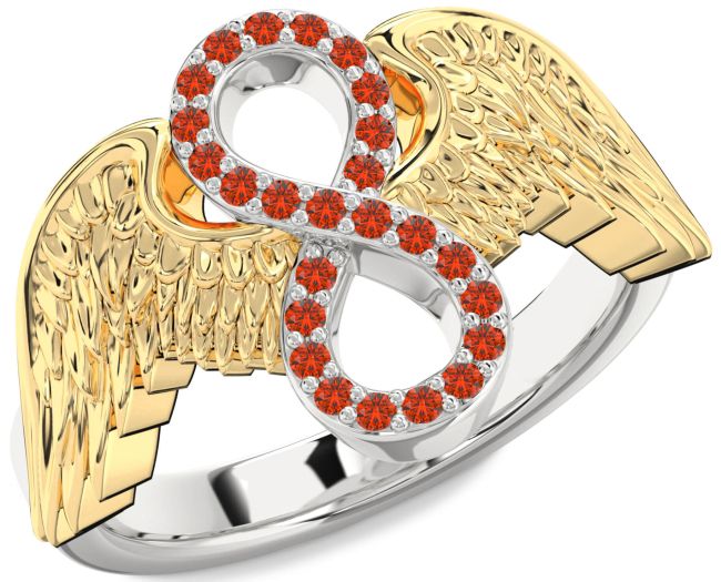 Fire Opal Gold Silver Infinity Wings Ring