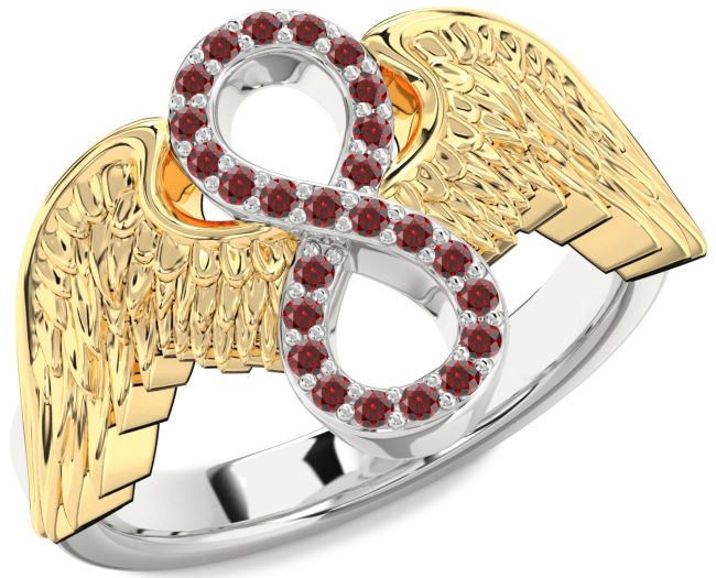 Garnet Gold Silver Infinity Wings Ring