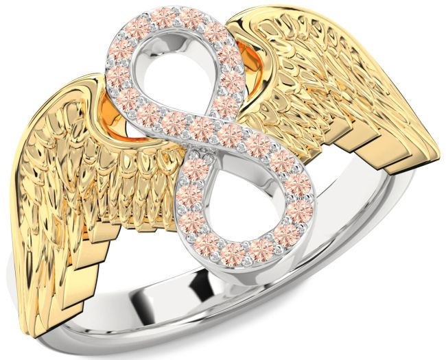 Morganite Gold Silver Infinity Wings Ring