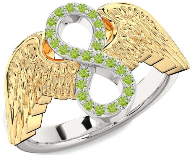 Peridot Gold Silver Infinity Wings Ring