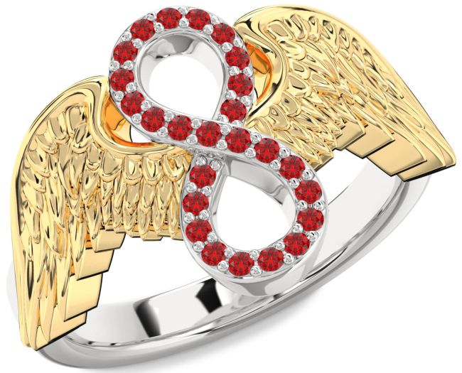 Ruby Gold Silver Infinity Wings Ring