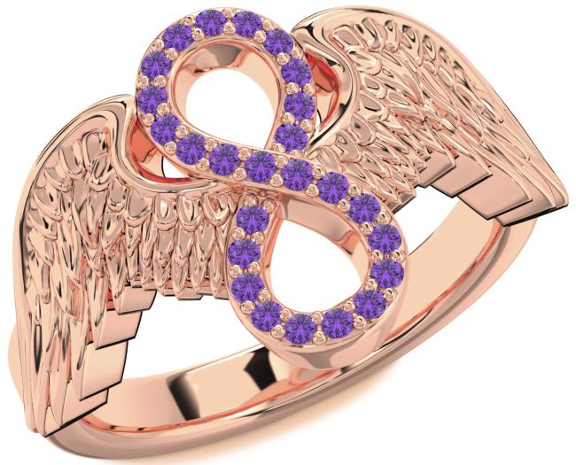 Amethyst Rose Gold Infinity Wings Ring