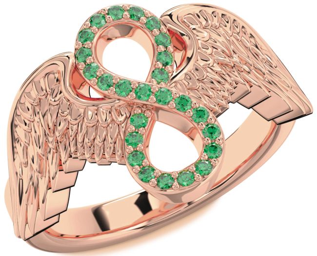 Emerald Rose Gold Infinity Wings Ring