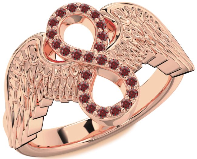 Garnet Rose Gold Infinity Wings Ring