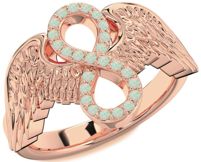 Opal Rose Gold Infinity Wings Ring