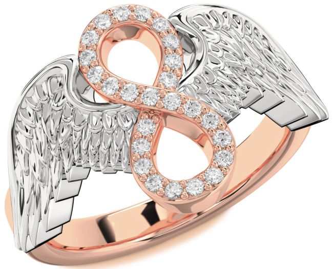 Diamond Rose Gold Silver Infinity Wings Ring