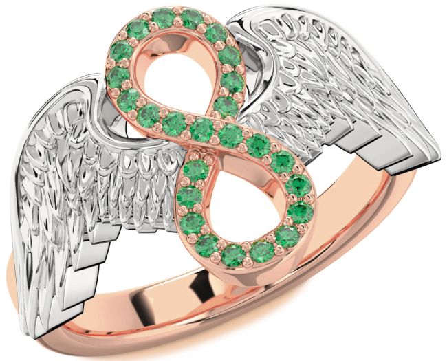 Emerald Rose Gold Silver Infinity Wings Ring