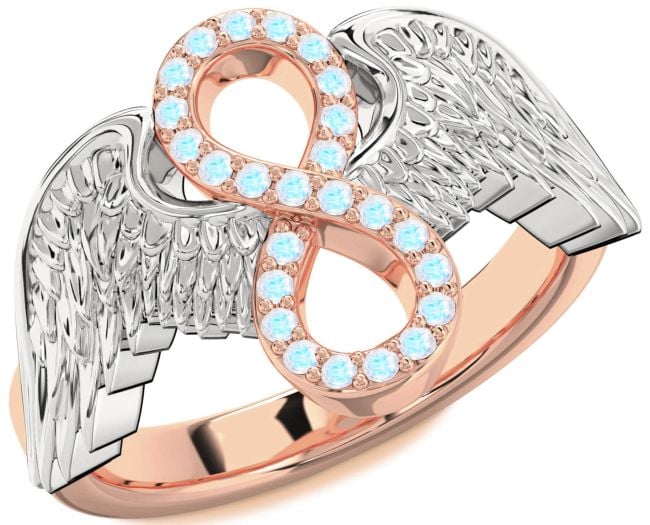 Moonstone Rose Gold Silver Infinity Wings Ring