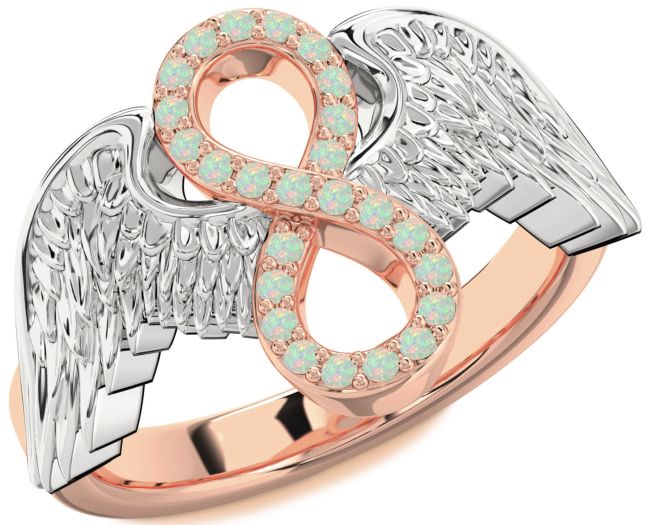 Opal Rose Gold Silver Infinity Wings Ring