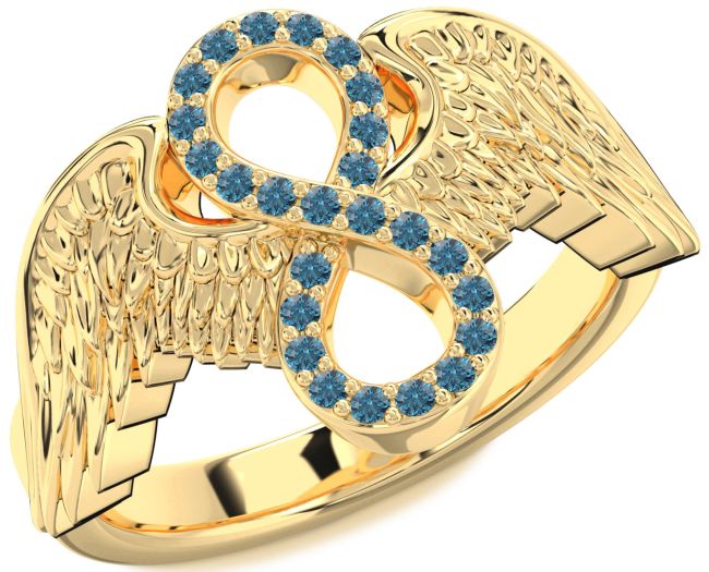 Blue Diamond Gold Silver Infinity Wings Ring