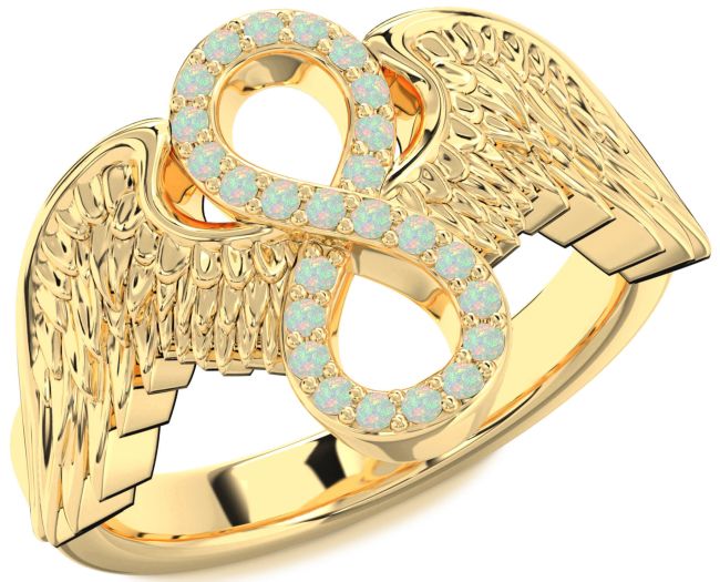 Opal Gold Silver Infinity Wings Ring